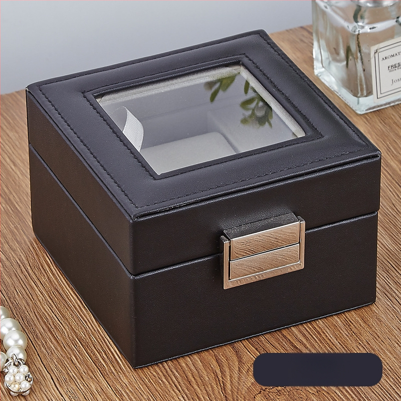 Bőr óratároló doboz 1 rekesz, átlátszó fedéllel, otthoni használatra, súly 246 g