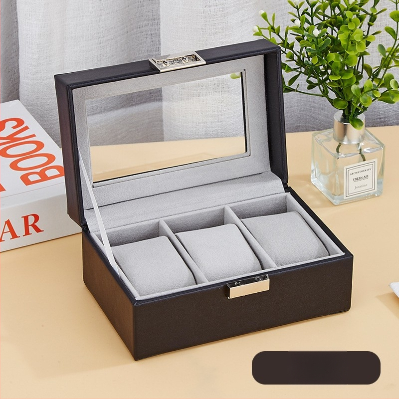 Bőr óratároló doboz 1 rekesz, átlátszó fedéllel, otthoni használatra, súly 246 g