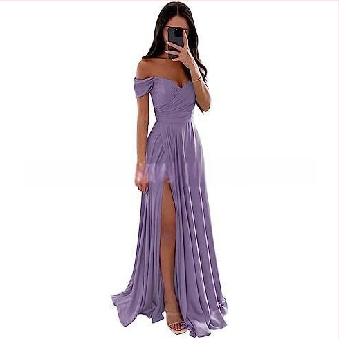 Вечерна рокля с една рамо, без ръкави, дълга, с висока талия, тънък силует, полиестерова материя