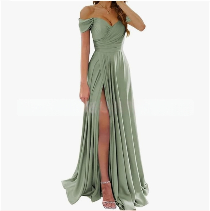 Вечерна рокля с една рамо, без ръкави, дълга, с висока талия, тънък силует, полиестерова материя