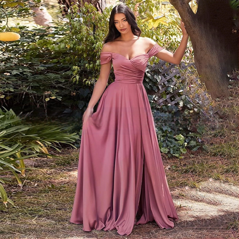 Вечерна рокля с една рамо, без ръкави, дълга, с висока талия, тънък силует, полиестерова материя