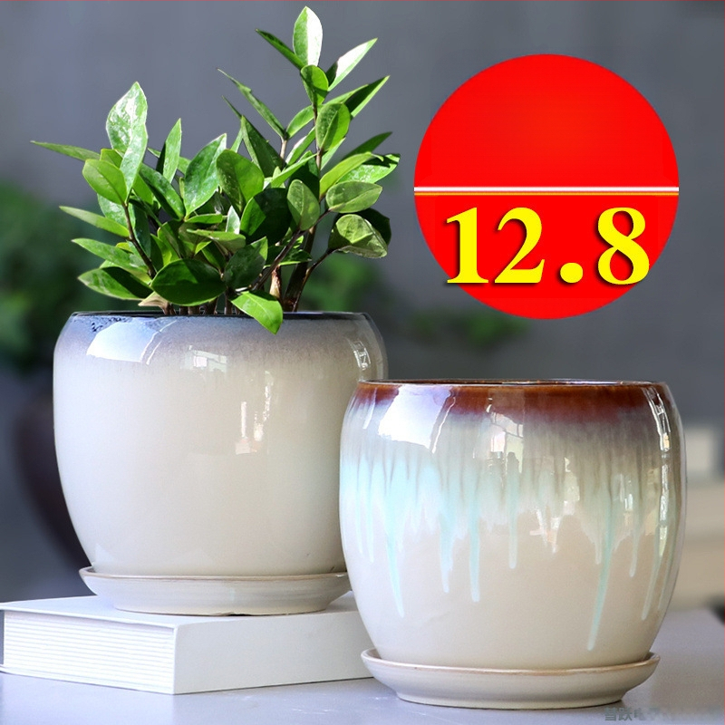 Keramikas puķu pods ar paliktni, olu formā, vienkāršs stils, stāvošs uz grīdas, piemērots mājas un dārza audzēšanai