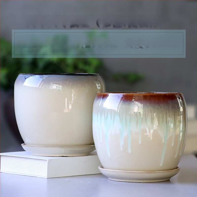 Keramikas puķu pods ar paliktni, olu formā, vienkāršs stils, stāvošs uz grīdas, piemērots mājas un dārza audzēšanai