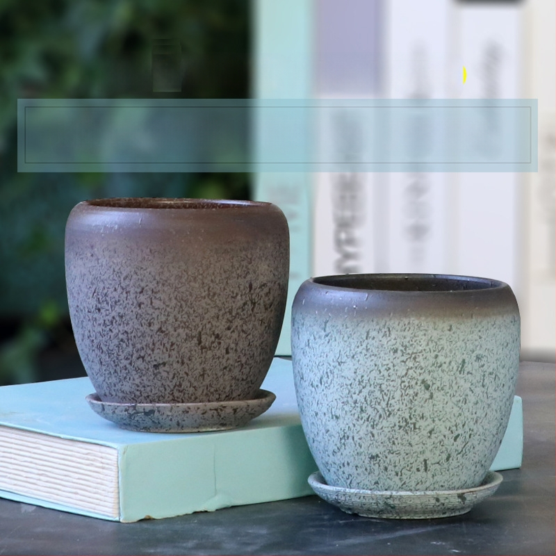 Keramikas puķu pods ar paliktni, olu formā, vienkāršs stils, stāvošs uz grīdas, piemērots mājas un dārza audzēšanai