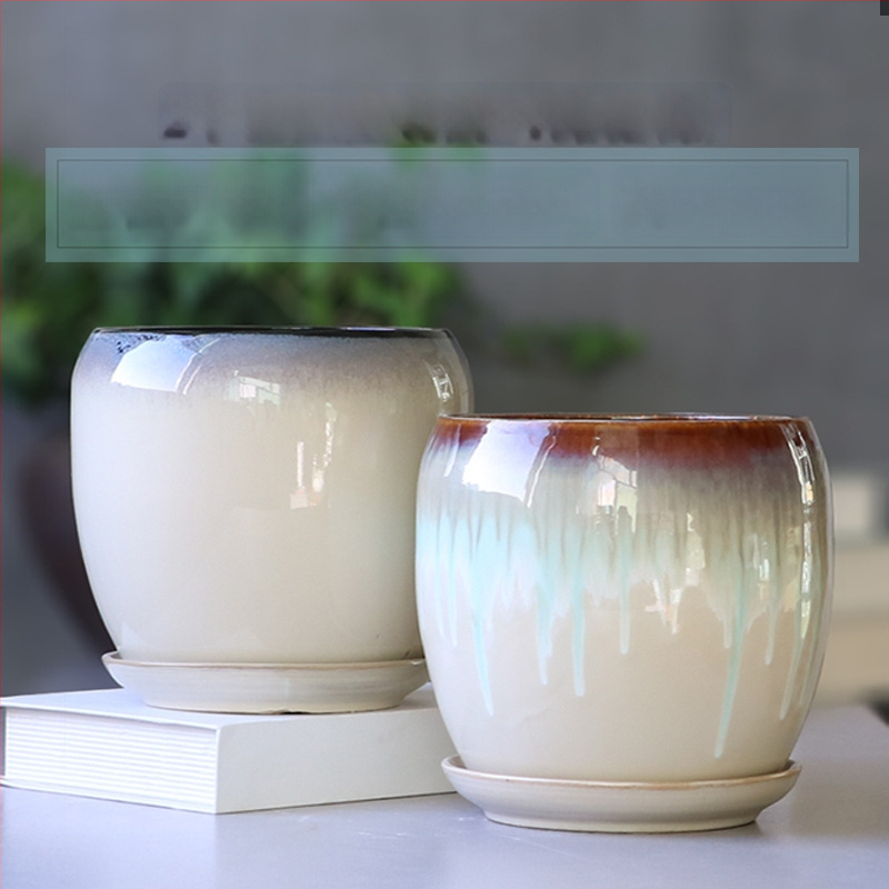 Keramikas puķu pods ar paliktni, olu formā, vienkāršs stils, stāvošs uz grīdas, piemērots mājas un dārza audzēšanai