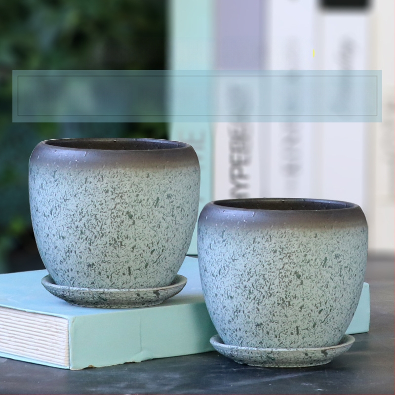 Keramikas puķu pods ar paliktni, olu formā, vienkāršs stils, stāvošs uz grīdas, piemērots mājas un dārza audzēšanai