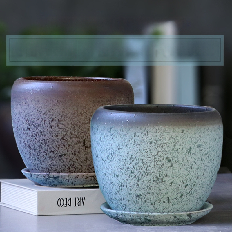 Keramikas puķu pods ar paliktni, olu formā, vienkāršs stils, stāvošs uz grīdas, piemērots mājas un dārza audzēšanai