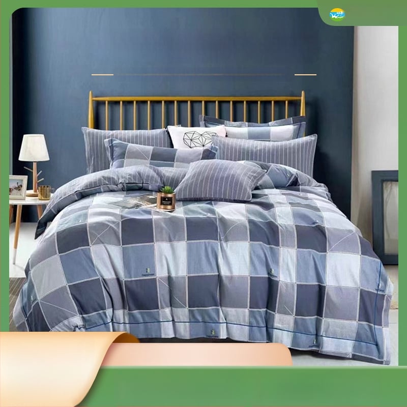 Tryjų dalių patalynės komplektas iš 100% medvilnės, twill audinys, dryžių raštas, reaktyvus spausdinimas