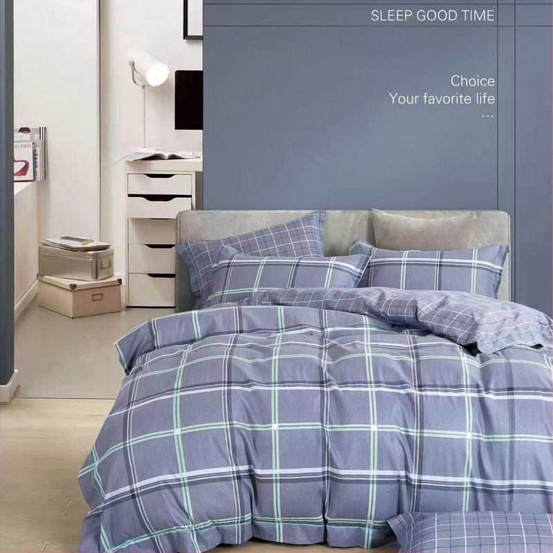 Tryjų dalių patalynės komplektas iš 100% medvilnės, twill audinys, dryžių raštas, reaktyvus spausdinimas