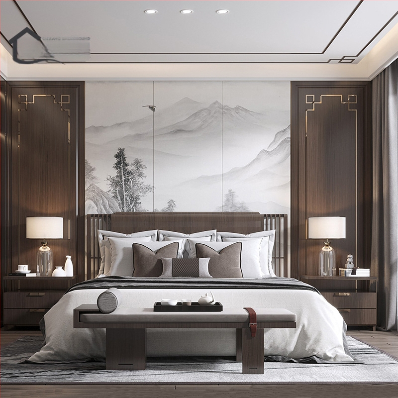 Fali borítás – selyem, anti-szennyeződés, 3-szintű kompozíció, Új kínai stílus, hímzett tájkép virágokkal és madarakkal