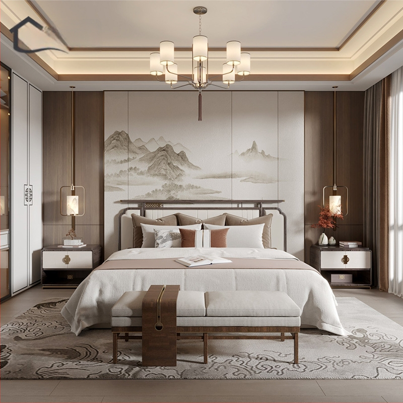 Fali borítás – selyem, anti-szennyeződés, 3-szintű kompozíció, Új kínai stílus, hímzett tájkép virágokkal és madarakkal