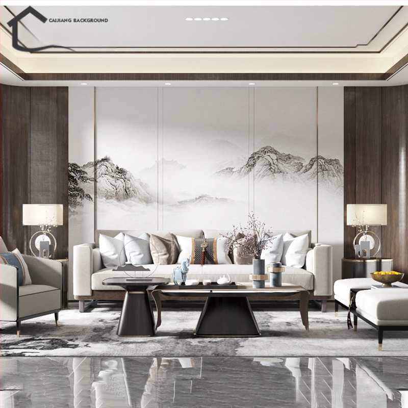 Fali borítás – selyem, anti-szennyeződés, 3-szintű kompozíció, Új kínai stílus, hímzett tájkép virágokkal és madarakkal