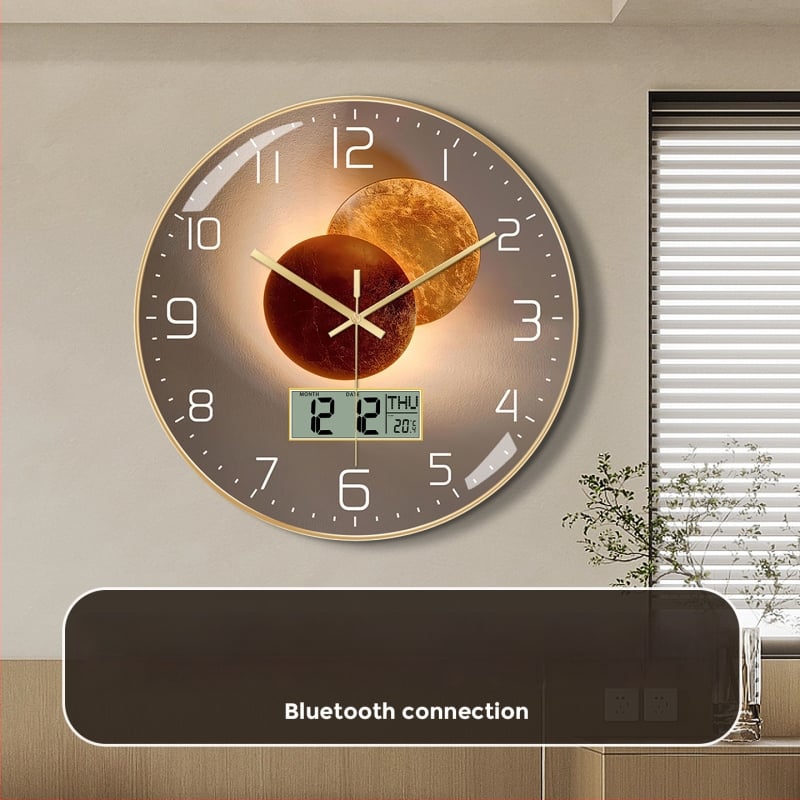 Ρολόι τοίχου Bluetooth με αυτόματο συγχρονισμό ώρας, LED/LCD αιώνιο ημερολόγιο, θερμόμετρο και ένδειξη ημέρας της εβδομάδας, στρογγυλό, μονοπλευρικό, τροφοδοτούμενο με μπαταρία, αναλογικό + ψηφιακό display