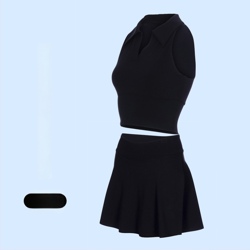 Γυναικείος Τένις και Γυμναστικής Κοστούμι με Γιακά Πόλο, Αμάνικο, Σορτς, Αποσπώμενη Επένδυση, Γρήγορο Στέγνωμα