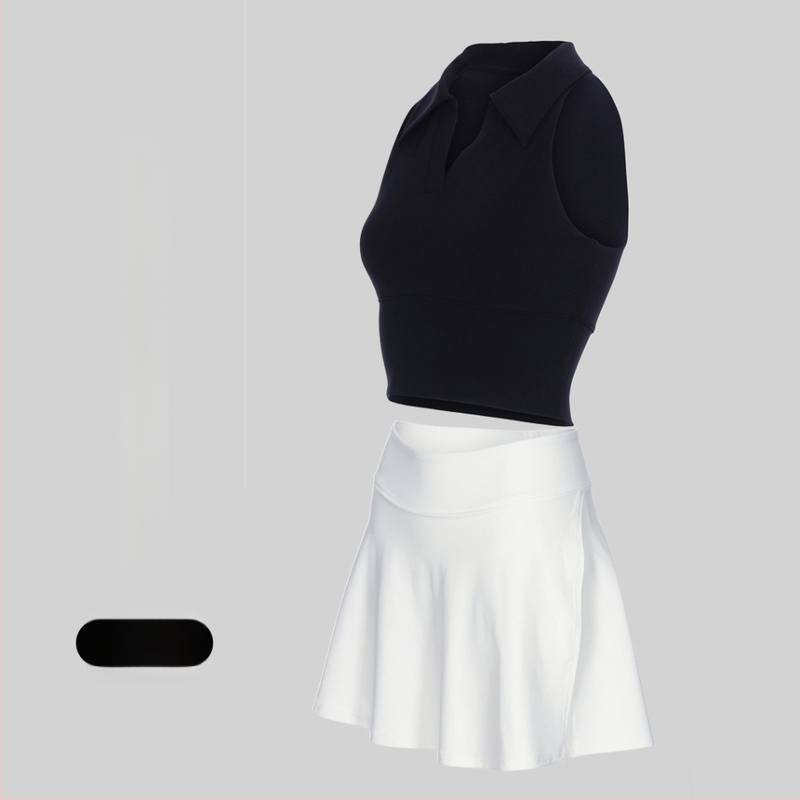 Γυναικείος Τένις και Γυμναστικής Κοστούμι με Γιακά Πόλο, Αμάνικο, Σορτς, Αποσπώμενη Επένδυση, Γρήγορο Στέγνωμα