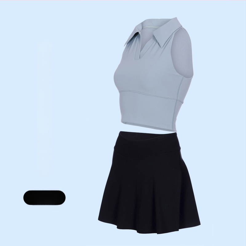 Γυναικείος Τένις και Γυμναστικής Κοστούμι με Γιακά Πόλο, Αμάνικο, Σορτς, Αποσπώμενη Επένδυση, Γρήγορο Στέγνωμα