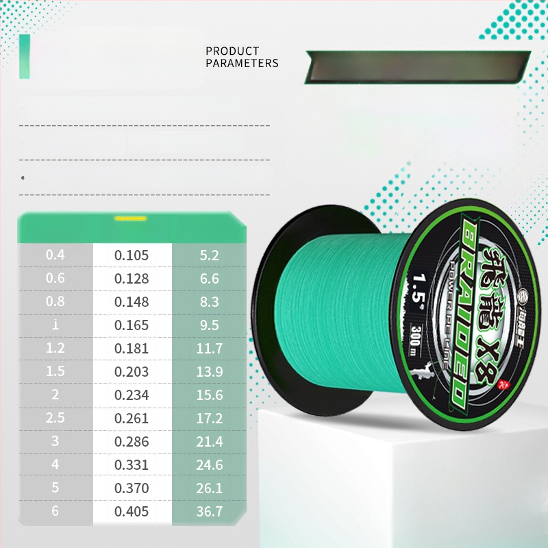 Pagrindinė žvejybos linija Sea Dragon King, PE medžiaga, 8‑gijų ilgi metimai, didelis atsparumas