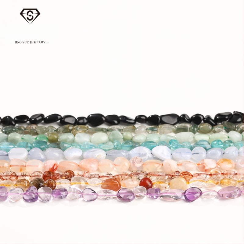 DIY κρυστάλλινες χάντρες — ακανόνιστες χάντρες από φυσικούς λίθους (ροζ χαλαζίας, αμέθιστος) για κοσμήματα