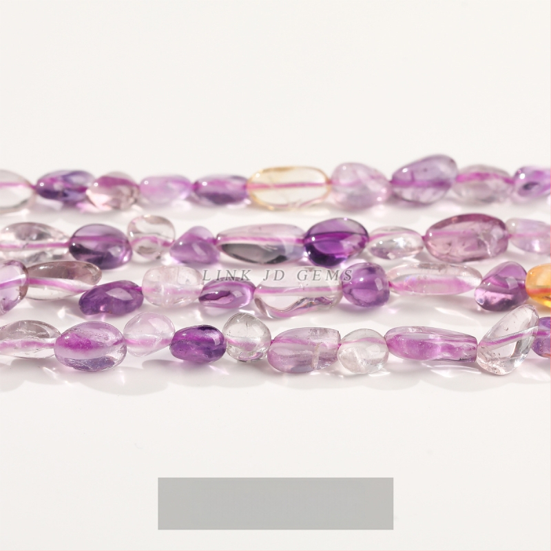 DIY κρυστάλλινες χάντρες — ακανόνιστες χάντρες από φυσικούς λίθους (ροζ χαλαζίας, αμέθιστος) για κοσμήματα