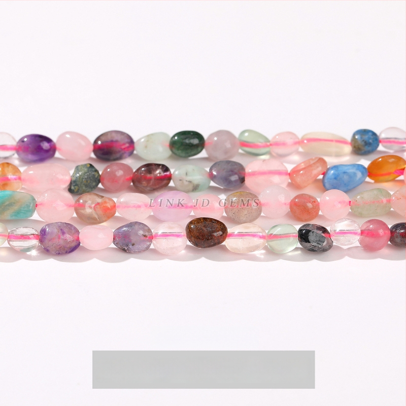 DIY κρυστάλλινες χάντρες — ακανόνιστες χάντρες από φυσικούς λίθους (ροζ χαλαζίας, αμέθιστος) για κοσμήματα