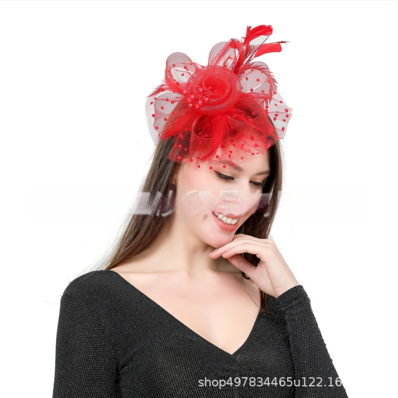 Kāzu galvas rotājums no spalvu tīkla ar retro ziedu topu, roku darbs, 2023. gada pavasaris, pielāgojams