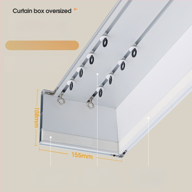 Kutija za zavjese s integriranom tračnicom, aluminijska legura, prilagodljiva, montaža na vrhu i sa strane, tiha, moderni minimalistički stil