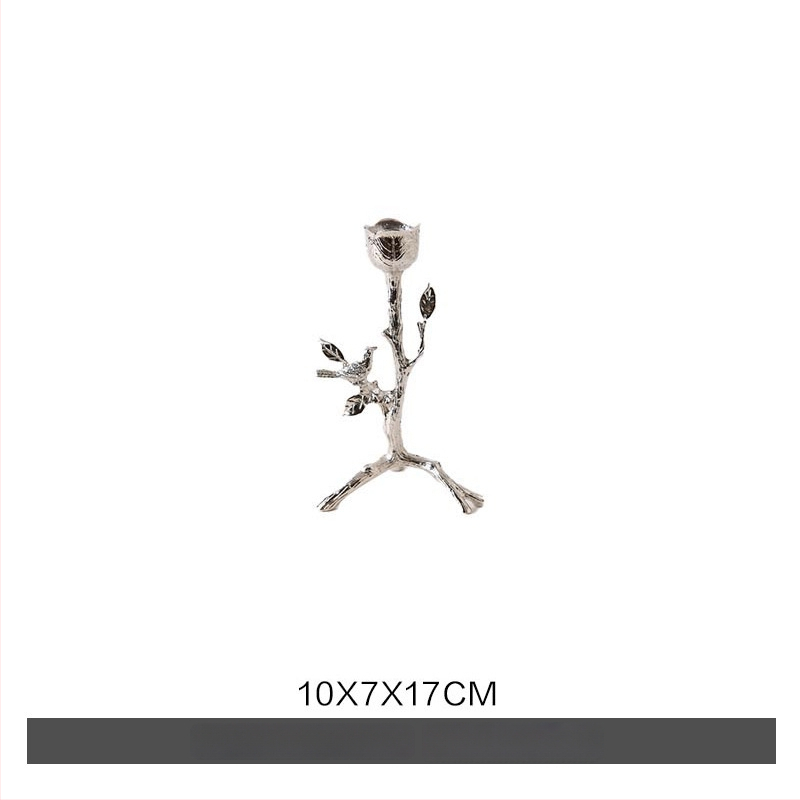 Žvakių laikiklis su paukščio šakos dizainu, papuošalų padėklas ir lapų padėklas, nuotraukų rėmas — cinko lydinys, lengvas prabangos stilius