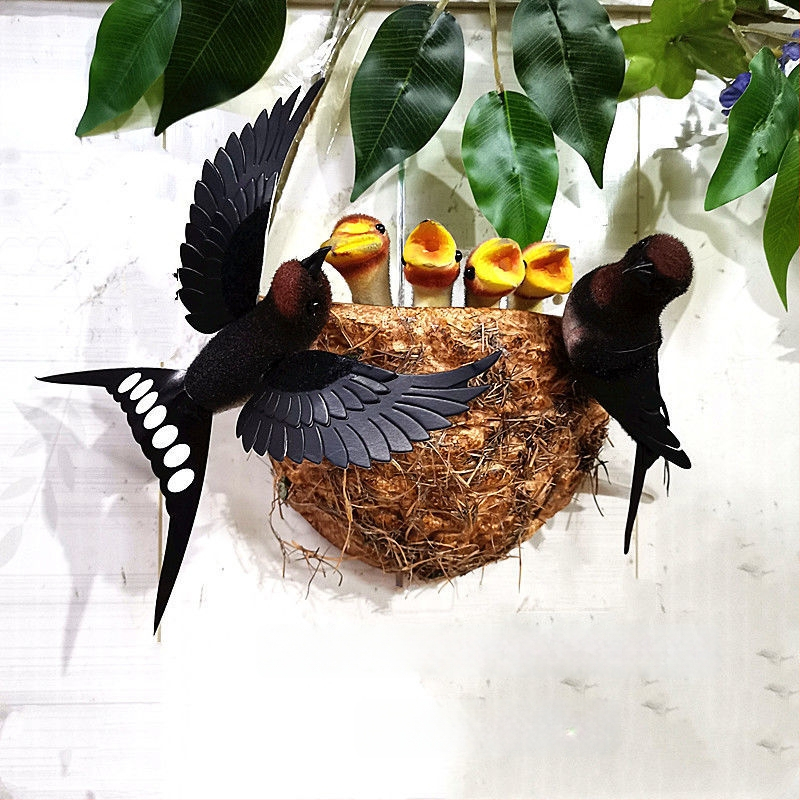 Sieninis dekoras su paukščio lizdu iš putplasčio, Viduržemio jūros stilius, namų puošmena, pritaikoma užsakymui