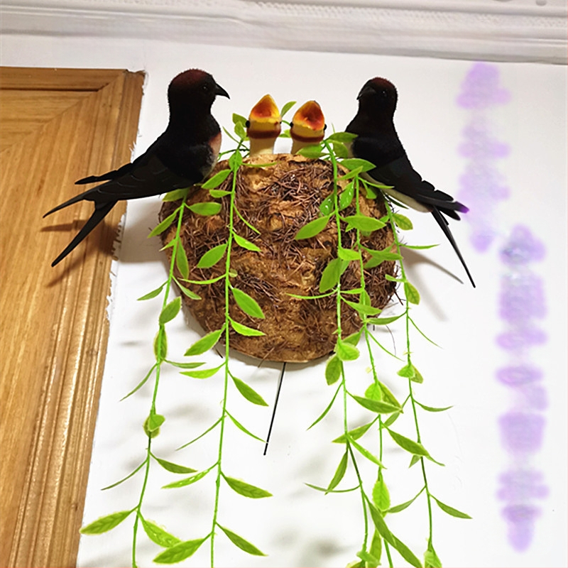 Sieninis dekoras su paukščio lizdu iš putplasčio, Viduržemio jūros stilius, namų puošmena, pritaikoma užsakymui