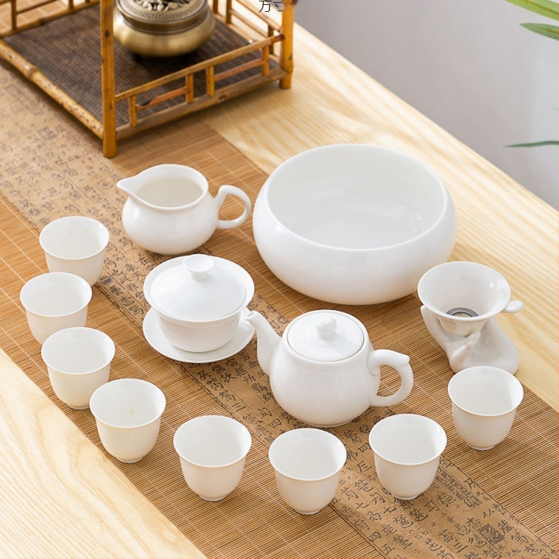 Σετ Gongfu τσαγιού από πορσελάνη-νεφρίτης – Chaoshan στιλ, πλήρες με τσαγιέρα, μπολ με καπάκι και φλιτζάνια, χωρίς δίσκο, φινίρισμα Lopo γλασούρας