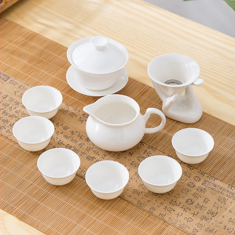 Σετ Gongfu τσαγιού από πορσελάνη-νεφρίτης – Chaoshan στιλ, πλήρες με τσαγιέρα, μπολ με καπάκι και φλιτζάνια, χωρίς δίσκο, φινίρισμα Lopo γλασούρας