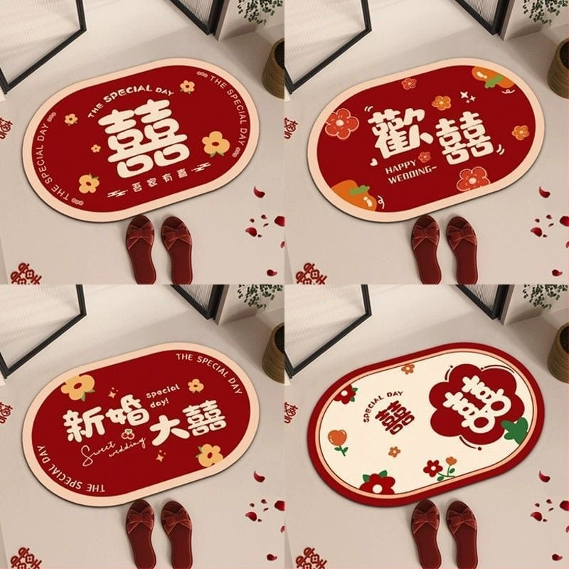 Мат от диатомна глина, овална форма, геометричен и облачен дизайн, печатна техника, сватбен стил, ръчно пране