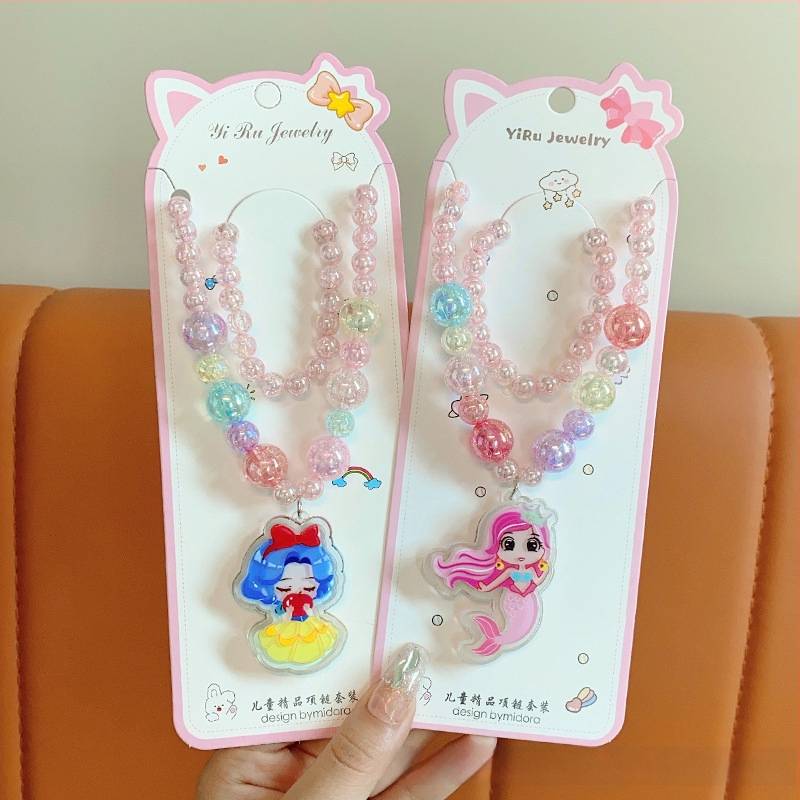 Princess serijos kaklo papuošalas, vaikams animacinio stiliaus, rutulinė grandinė, pakabukas įtrauktas