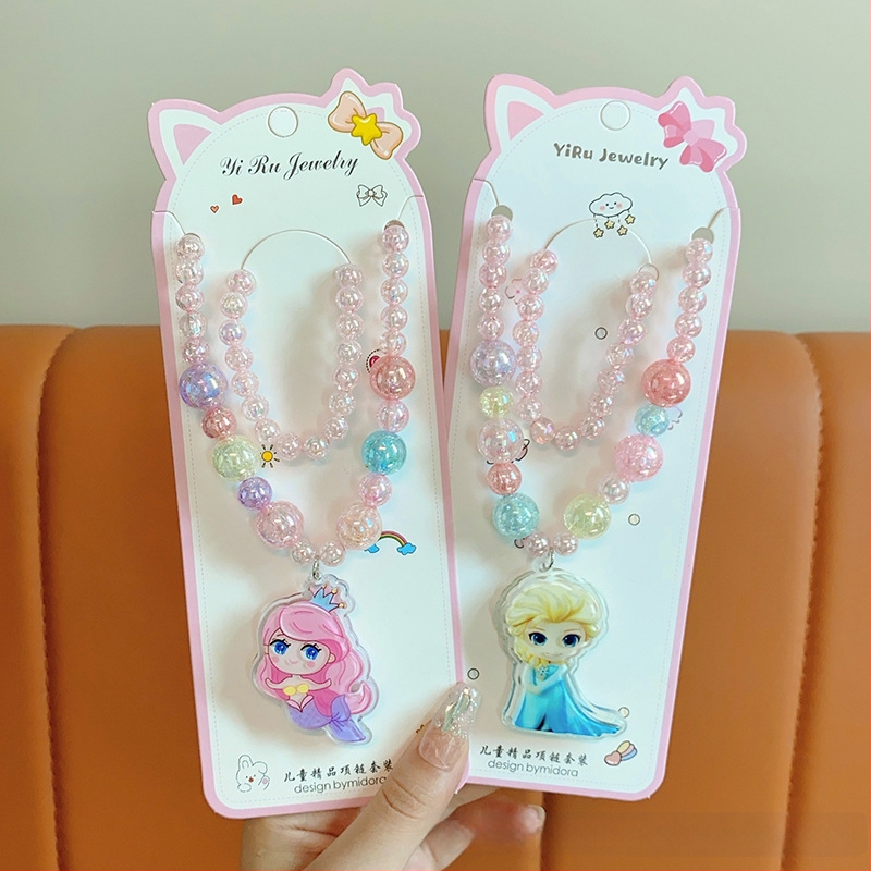 Princess serijos kaklo papuošalas, vaikams animacinio stiliaus, rutulinė grandinė, pakabukas įtrauktas