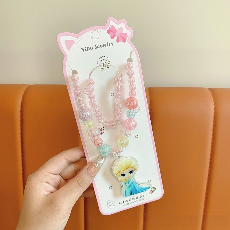 Princess serijos kaklo papuošalas, vaikams animacinio stiliaus, rutulinė grandinė, pakabukas įtrauktas