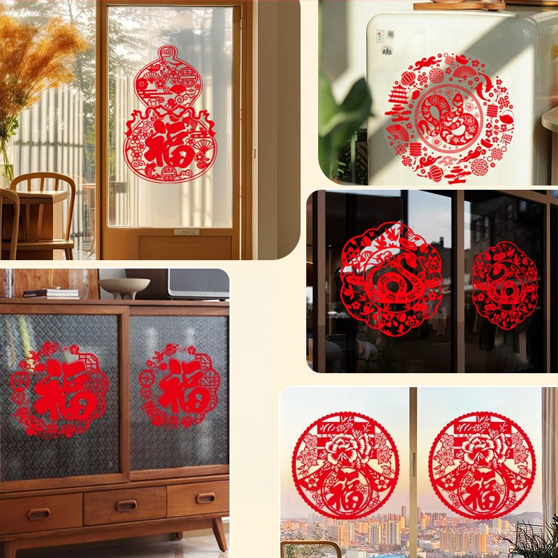 Ablaküvegre készült matrica – Ló éve motívum, kültéri vízálló falidekor, PVC, 1 db, ázsiai stílus, tükröződés