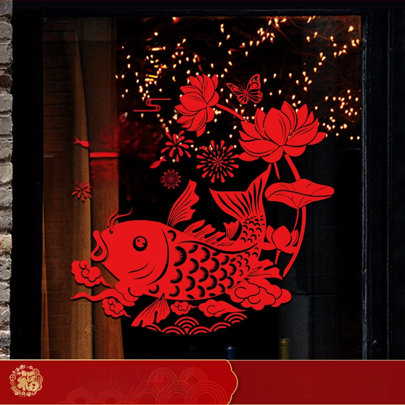 Ablaküvegre készült matrica – Ló éve motívum, kültéri vízálló falidekor, PVC, 1 db, ázsiai stílus, tükröződés