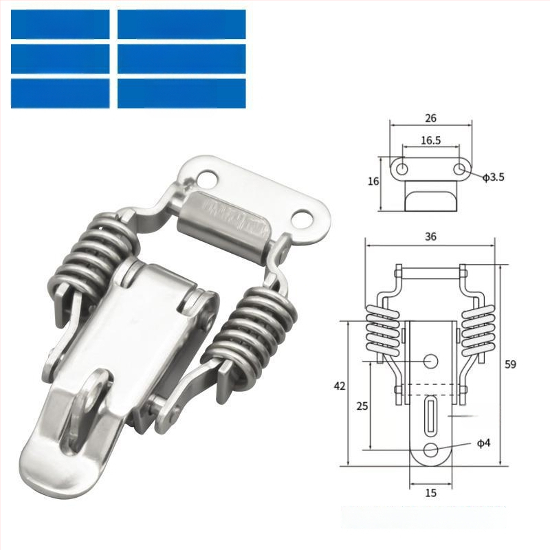 Įrankių dėžės sagtis su dviguba spyruokle, mygtuko tipas, 304 nerūdijantis plienas, tvirta konstrukcija