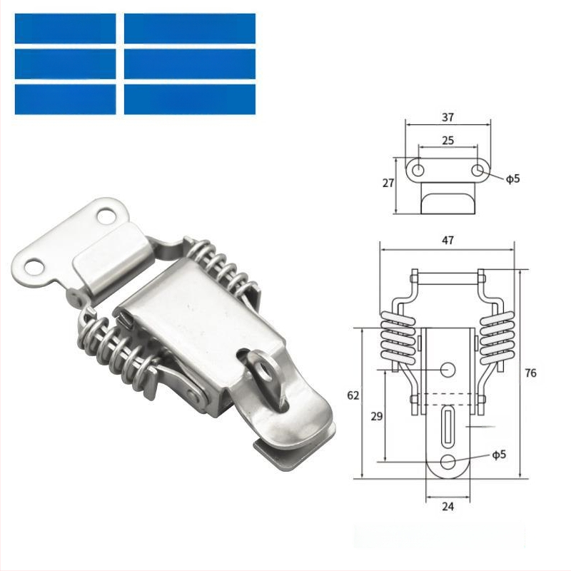 Įrankių dėžės sagtis su dviguba spyruokle, mygtuko tipas, 304 nerūdijantis plienas, tvirta konstrukcija