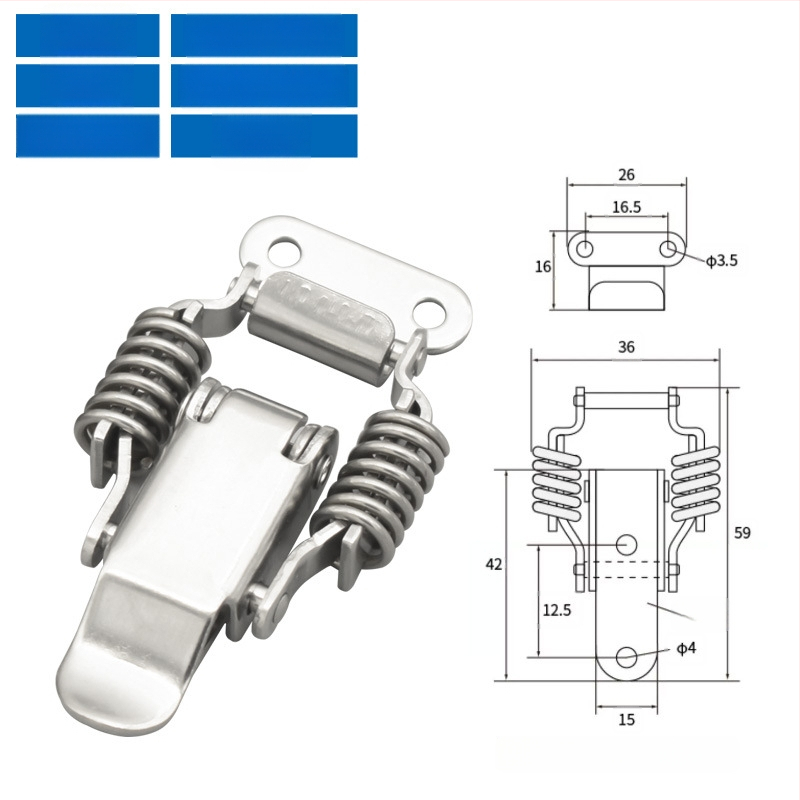 Įrankių dėžės sagtis su dviguba spyruokle, mygtuko tipas, 304 nerūdijantis plienas, tvirta konstrukcija
