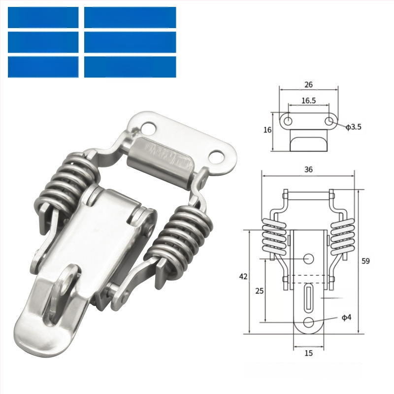 Įrankių dėžės sagtis su dviguba spyruokle, mygtuko tipas, 304 nerūdijantis plienas, tvirta konstrukcija