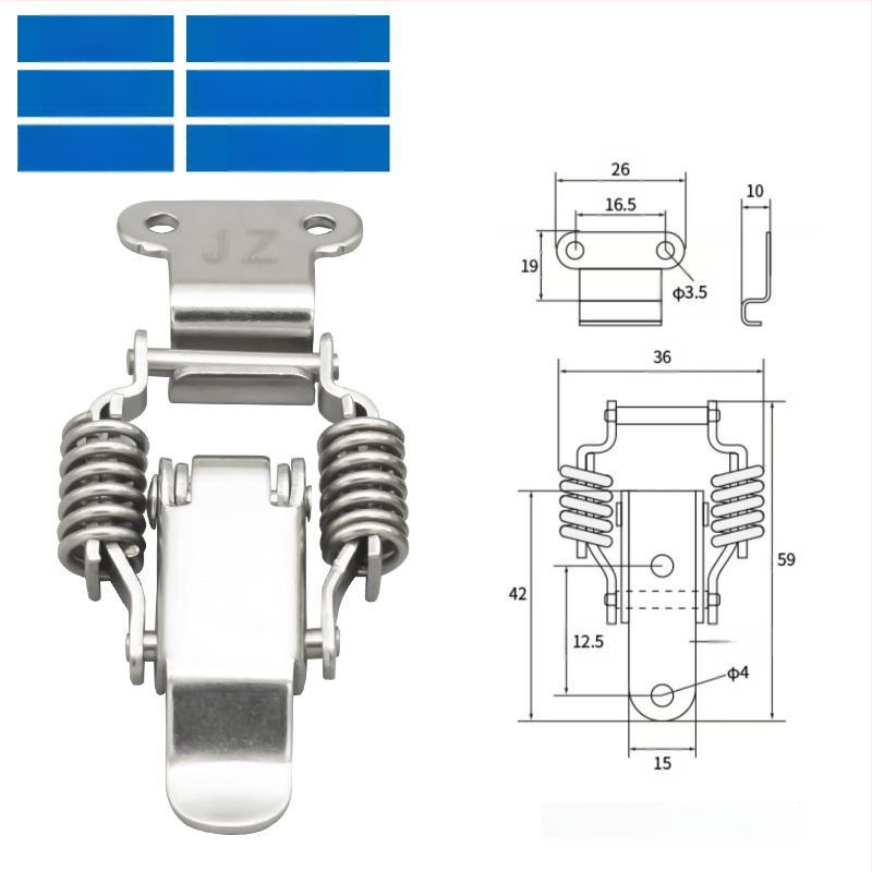 Įrankių dėžės sagtis su dviguba spyruokle, mygtuko tipas, 304 nerūdijantis plienas, tvirta konstrukcija