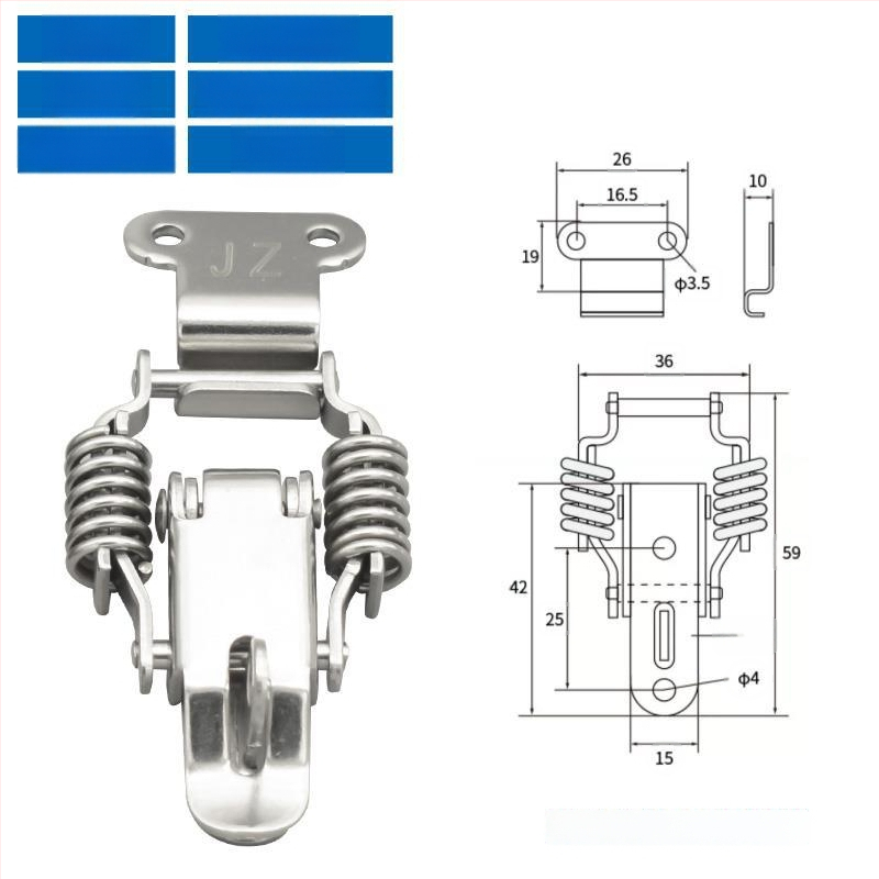 Įrankių dėžės sagtis su dviguba spyruokle, mygtuko tipas, 304 nerūdijantis plienas, tvirta konstrukcija