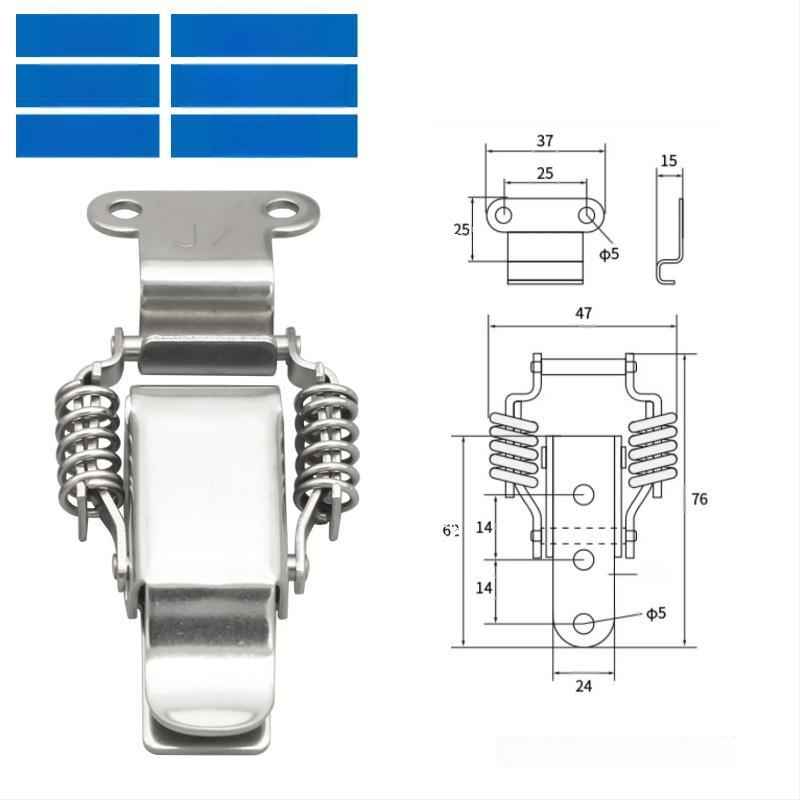 Įrankių dėžės sagtis su dviguba spyruokle, mygtuko tipas, 304 nerūdijantis plienas, tvirta konstrukcija