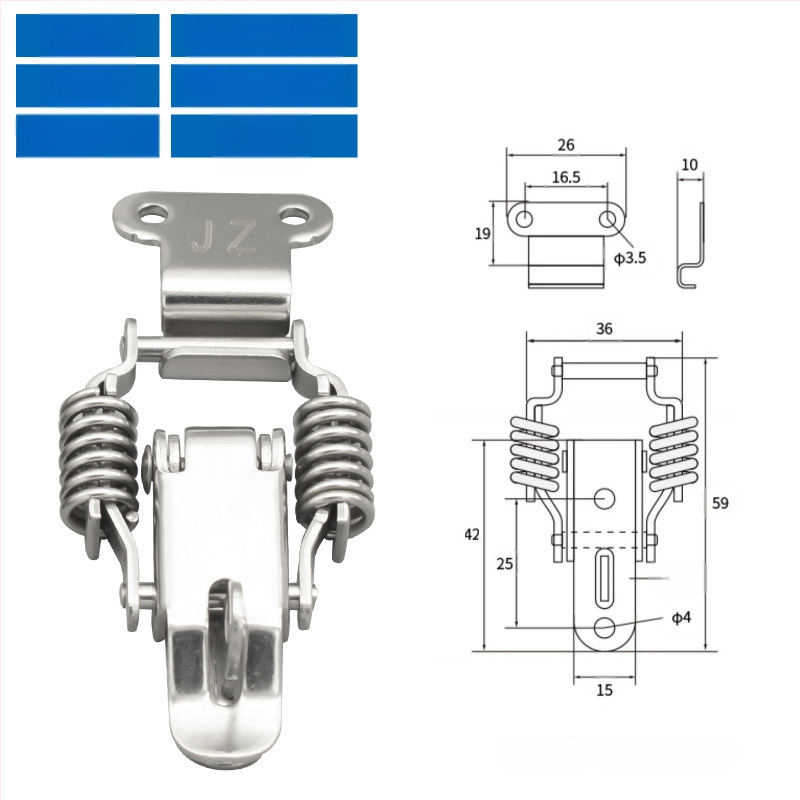 Įrankių dėžės sagtis su dviguba spyruokle, mygtuko tipas, 304 nerūdijantis plienas, tvirta konstrukcija