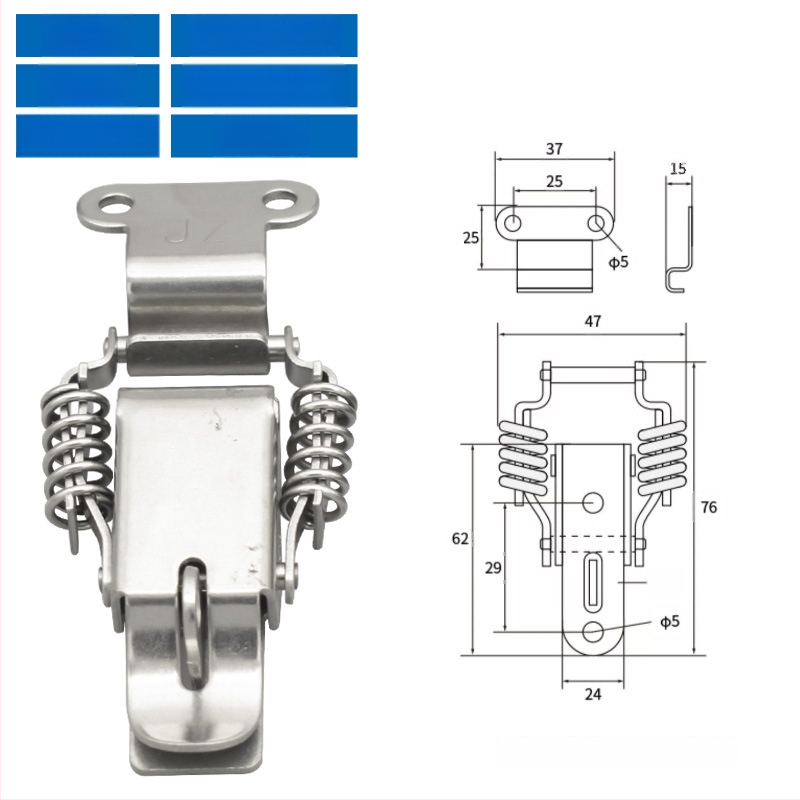 Įrankių dėžės sagtis su dviguba spyruokle, mygtuko tipas, 304 nerūdijantis plienas, tvirta konstrukcija