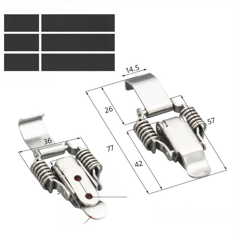 Įrankių dėžės sagtis su dviguba spyruokle, mygtuko tipas, 304 nerūdijantis plienas, tvirta konstrukcija