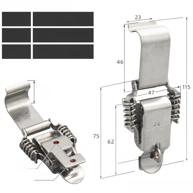 Įrankių dėžės sagtis su dviguba spyruokle, mygtuko tipas, 304 nerūdijantis plienas, tvirta konstrukcija