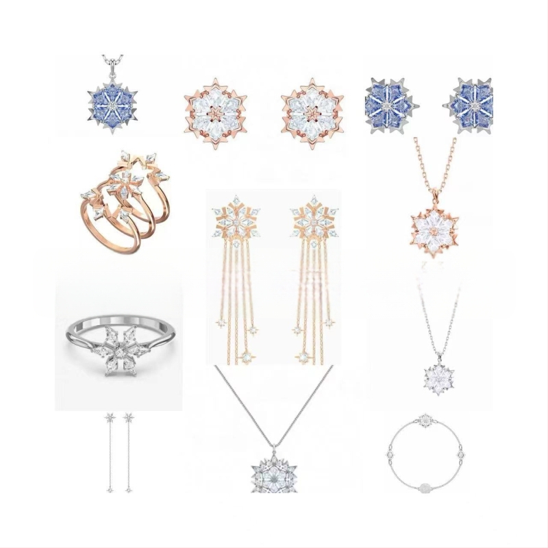 Vario pagrindo auskarai snaigė, sidabro 925 pakabukas – rinkinys moterims