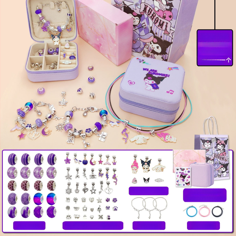 DIY rinkinys vaikams – apyrankė ir karoliai mergaitėms – lydinys; gyvatės grandinė; pakabukas iš lydinio; animacinis motyvas; alyva danga užbaigimas